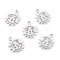 201 Stainless Steel Charms, Laser Cut, Manual Polishing, Sun with Face, Stainless Steel Color, 14x12x1mm, Hole: 1.4mm(STAS-D176-05P)