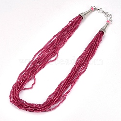 Faceted Glass Beaded Necklaces, with Brass Bead Cones and S Hook Clasps, Cerise, 1-5/8 inch(4.3cm)(NJEW-D041-03)