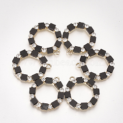 Alloy Rhinestone Pendants, with Acrylic, Ring, Light Gold, Black, 28x24x3mm, Hole: 2mm(X-PALLOY-T070-21B)