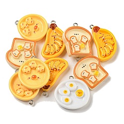 Opaque Resin Pendants, Bread & Duck & Banana Dish Charms with Platinum Plated Iron Loops, Mixed Shapes, Mixed Color, 28~34x17~27x6~7mm, Hole: 2mm(RESI-E054-05P)