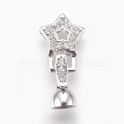 Brass Micro Pave Cubic Zirconia Fold Over Clasps, Star, Clear, Real Platinum Plated, 23mm, Inner: 4mm(KK-P164-11P)
