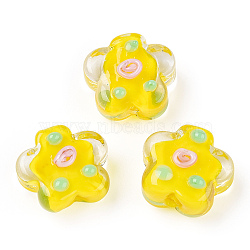 Handmade Bumpy Lampwork Beads, Plum Blossom, Yellow, 13.5~14.5x15x8~10mm, Hole: 1.5~1.8mm(LAMP-N024-04I)