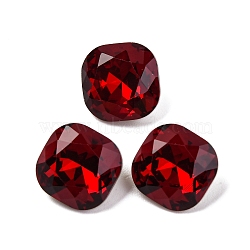 Glass Rhinestone Cabochons, Pointed Back & Back Plated, Faceted, Square, Siam, 10x10x5.5mm(RGLA-A026-04B-208)