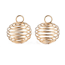 Iron Wire Pendants, Spiral Bead Cage Pendants, Round, Light Gold, 21x24~26mm, Hole: 5mm(IFIN-ZX041-04KC)