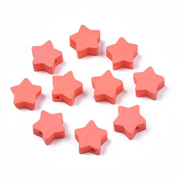 Handmade Polymer Clay Beads, Star, Coral, 8.5~9x9~9.5x4~5mm, Hole: 1.6mm