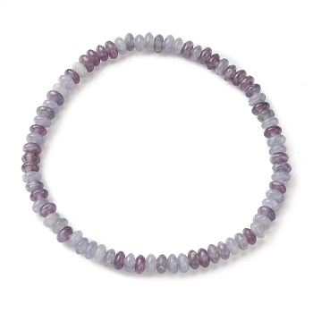 Natural Lilac Jade Flat Round Beaded Stretch Bracelets for Women, Inner Diameter: 2-3/8 inch(6cm)