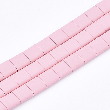 Spray Painted Non-magnetic Synthetic Hematite Multi- Strand Links, For Tile Elastic Bracelets Making, Square, Pink, 5x5x2mm, Hole: 0.5mm, about 75pcs/strand, 15.7 inch