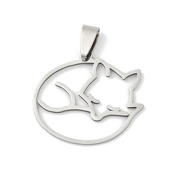 201 Stainless Steel Pendants, Fox Charms, Stainless Steel Color, 26.5x30x1mm, Hole: 7.5x4mm