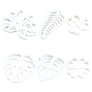 SUPERDANT 6Pcs 6 Style PP Plastic Cookie Cutters, Leaf-shaped, Plant Series, White, 55~106x55~94mm, 1pc/style