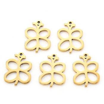 Vacuum Plating 304 Stainless Steel Pendants, Laser Cut, Butterfly, Golden, 17x13x1mm, Hole: 1mm