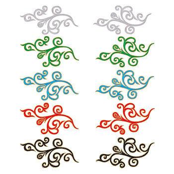 5 Pairs 5 Colors Computerized Embroidery Polyester Iron on/Sew on Patches, Costume Accessories, Appliques, Flower Pattern, Mixed Color, 180x92x1mm, 1 pair/color