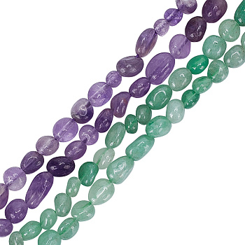 4 Strands 2 Styles Natural Amethyst & Green Aventurine Beads Strands, Oval, 5~12x6~9x4~7mm, Hole: 1mm, about 50~53pcs/strand, 15.3 inch~15.7 inch(39~40cm), 2 strands/style