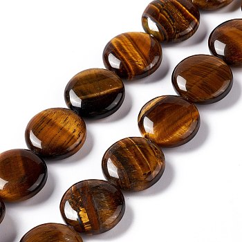 Natural Tiger Eye Beads Strands, Flat Round, 19.5~20.5x7~8mm, Hole: 1mm, about 20pcs/strand, 15.55''~15.98''(39.5~40.6cm)