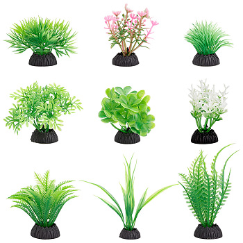 9Pcs 9 Styles Plastic Artificial Aquarium Plants, for Home Office Fish Tank Aquarium Decorations, Mixed Color, 40~100x35~70x25~45mm, 1pc/style