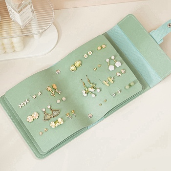 PU Imitation Leather Earring Storage Bags, Portable Travel Jewelry Earring Organizer Bag, Rectangle, Lime Green, 16x14x4cm