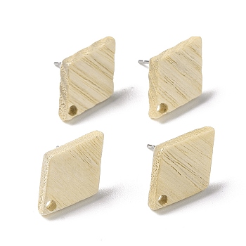 Ash Wood Stud Earring Findings, with 304 Stainless Steel Pin, Rhombus, 17x11.5mm, Hole: 2mm, Pin: 0.7mm