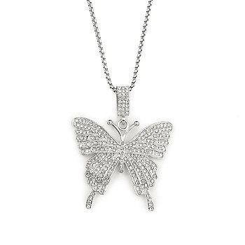 201 Stainless Steel Chain, Zinc Alloy and Rhinestone Pendant Necklaces, Butterfly, Stainless Steel Color, 23.43 inch(59.5cm)