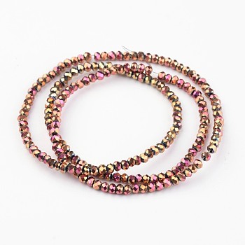 Electroplate Glass Bead Strands, Faceted, Rondelle, Rose Gold Plated, 3x2mm, Hole: 1mm, about 196pcs/strand, 16 inch
