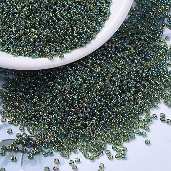 MIYUKI Round Rocailles Beads, Japanese Seed Beads, (RR288) Transparent Olive Green AB, 11/0, 2x1.3mm, Hole: 0.8mm, about 1100pcs/bottle, 10g/bottle