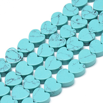 Synthetic Turquoise Bead Strands, Dyed, Heart, 10x10x5mm, Hole: 1.5mm, about 40pcs/strand, 14.5 inch