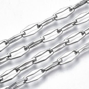 304 Stainless Steel Link Chains, with Spool, Unwelded, Nickel Free, Oval, Stainless Steel Color, 15x7x1.3mm, about 32.8 Feet(10m)/roll