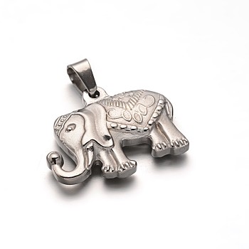 304 Stainless Steel Elephant Pendants, Stainless Steel Color, 19x24.5x4.5mm, Hole: 6x4mm