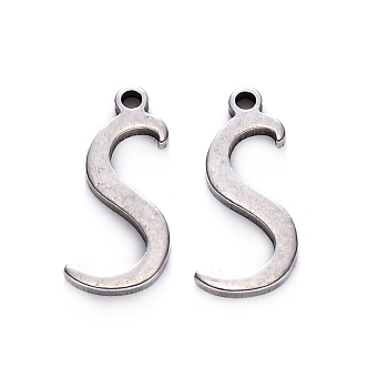 201 Stainless Steel Charms, Laser Cut, Stainless Steel Color, Letter.S, 14.5x6.5x1mm, Hole: 1mm