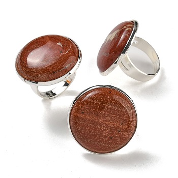 Natural Red Jasper Round Adjustable Rings, Lead Free & Cadmium Free, Silver Plated Brass Finger Rings for Women Men, Round: 28mm, Inner Diameter: 18mm