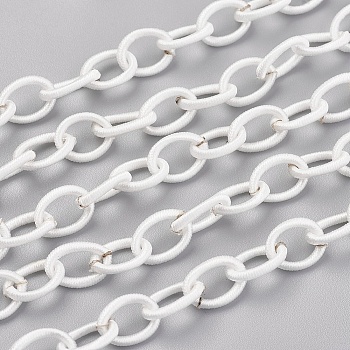 Handmade Nylon Cable Chains Loop, Oval, White, 8~9x11~13x2mm, about 85cm/strand, 33.5 inch