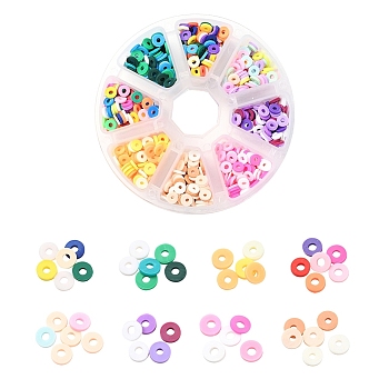 1200Pcs 8 Colors Handmade Polymer Clay Beads, Disc Heishi Beads, Mixed Color, 150pcs/color