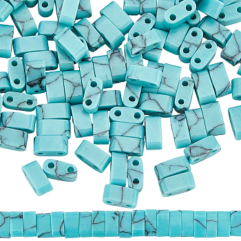 1 Strand Synthetic Turquoise Beads Strands, 2-Hole, Rectangle, Sky Blue, 2.5~3x5x2.5mm, Hole: 0.8mm, about 138~140pcs/strand, 15.28''~15.31''(38.8~38.9cm)