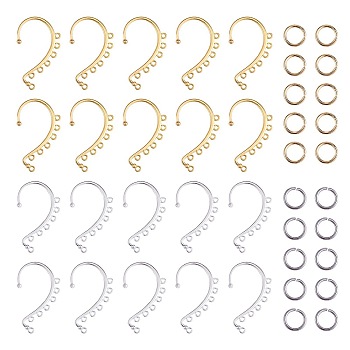 20Pcs 2 Color Alloy Ear Cuff Findings, Climber Wrap Around Non Piercing Earring Findings, with 200Pcs 304 Stainless Steel Jump Rings, Golden & Silver, 58x35x2mm, Hole: 2.5mm, 10Pcs/color