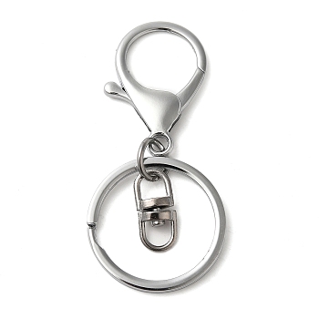 Alloy Keychain Clasp Findings, with Iron Rings, Platinum, 68mm