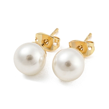 Brass Ear Studs, with Plastic Bead, Round, 20x8mm