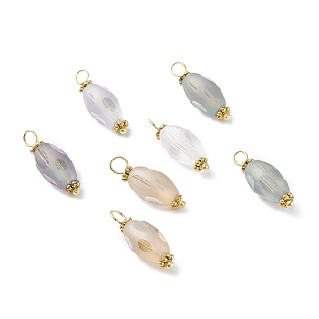 Electroplated Glass Pendants, with Brass & Alloy Findings, Frosted, Faceted Oval, Golden, Mixed Color, 22x8mm, Hole: 3~3.5mm