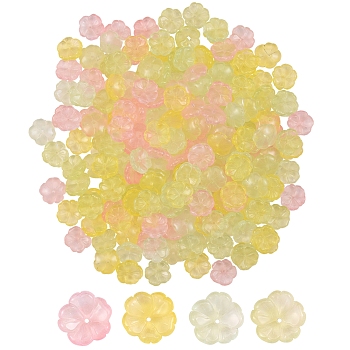 200Pcs 4 Colors Transparent Spray Painted Imitation Jade Glass Beads, Flower, Mixed Color, 15x15x6mm, Hole: 1.2mm, 50pcs/color