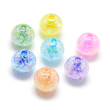 Crackle Style Acrylic Beads, AB Colour, Inside Color, Round, Mixed Color, 20mm, Hole: 2.5mm, about 110pcs/500g
