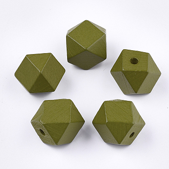 Painted Natural Wooden Beads, Faceted, Polygon, Olive, 15.5~16x14.5~15.5x15.5~16.5mm, Hole: 3mm