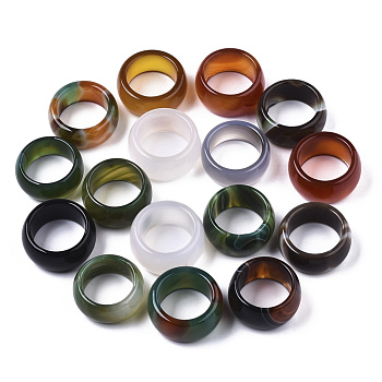 Natural Agate Rings, Wide Band Rings, Dyed, Mixed Color, Inner Diameter: 17~20mm