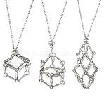 3Pcs 3 Styles 304 Stainless Steel Macrame Pouch Pendant Necklaces, Stainless Steel Color, 17.32~26.77 inch(44~68cm), 1pc/style(NJEW-YW00006)