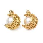 304 Stainless Steel & ABS Plastic Imitation Pearl Pendants, Crescent Moon Charms, Golden, 23x17.5x17mm, Hole: 6x2.5mm(STAS-C172-06G)