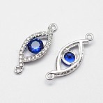 Eye Brass Micro Pave Grade AAA Cubic Zirconia Links, Cadmium Free & Nickel Free & Lead Free, Real Platinum Plated, 21x7.5x3.5mm, Hole: 1mm(ZIRC-O022-33P-NR)