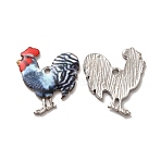 Alloy Enamel Pandants, Lead Free & Cadmium Free, Platinum, Rooster Charm, Black, 23x19.5x2mm, Hole: 1.6mm(ENAM-K067-54P-06)