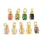 Brass Pave Cubic Zirconia Charms, Rectangle Charms, Single Stone Charms, Rack Plating, Long-Lasting Plated, Lead Free & Cadmium Free, Golden, Mixed Color, 11x5.5x4mm, Hole: 3mm(KK-K340-50G)