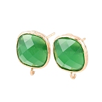 Brass Micro Pave Cubic Zirconia Stud Earring Findings, with Loop, Glass, Faceted, Square, Lime Green, 17mm, Hole: 1mm, Pin: 0.7mm(ZIRC-G123-02F-A)