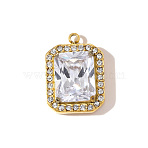 304 Stainless Steel Micro Pave Cubic Zirconia Pendants, Rectangle Charms, Ion Plating(IP), Mirror Polished Finish, Clear, 16x12mm, Hole: 1.5mm(STAS-OY010-82G)