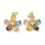 Brass Micro Pave Cubic Zirconia Pendants, with Jump Ring, Flower Charms, Real 16K Gold Plated, 18x16x5mm, Hole: 3.5mm(KK-L257-15G)