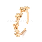 Brass Micro Pave Cubic Zirconia Cuff Open Rings for Women, Flower, Golden, 5.5mm, Inner Diameter: 17mm(RJEW-B157-01B-G)