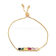 Colourful Cubic Zirconia Slider Bracelets, Brass Rectangle Link Bracelet for Women, Golden, Inner Diameter: 5/8~3-1/4 inch(1.5~8.1cm)(BJEW-C007-02G)