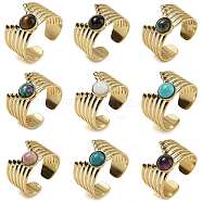 Natural & Synthetic Gemstone Finger Rings, 304 Stainless Steel Multi-layer Open Cuff Rings, Real 18K Gold Plated, 13.5mm, Adjustable(RJEW-U027-02G)